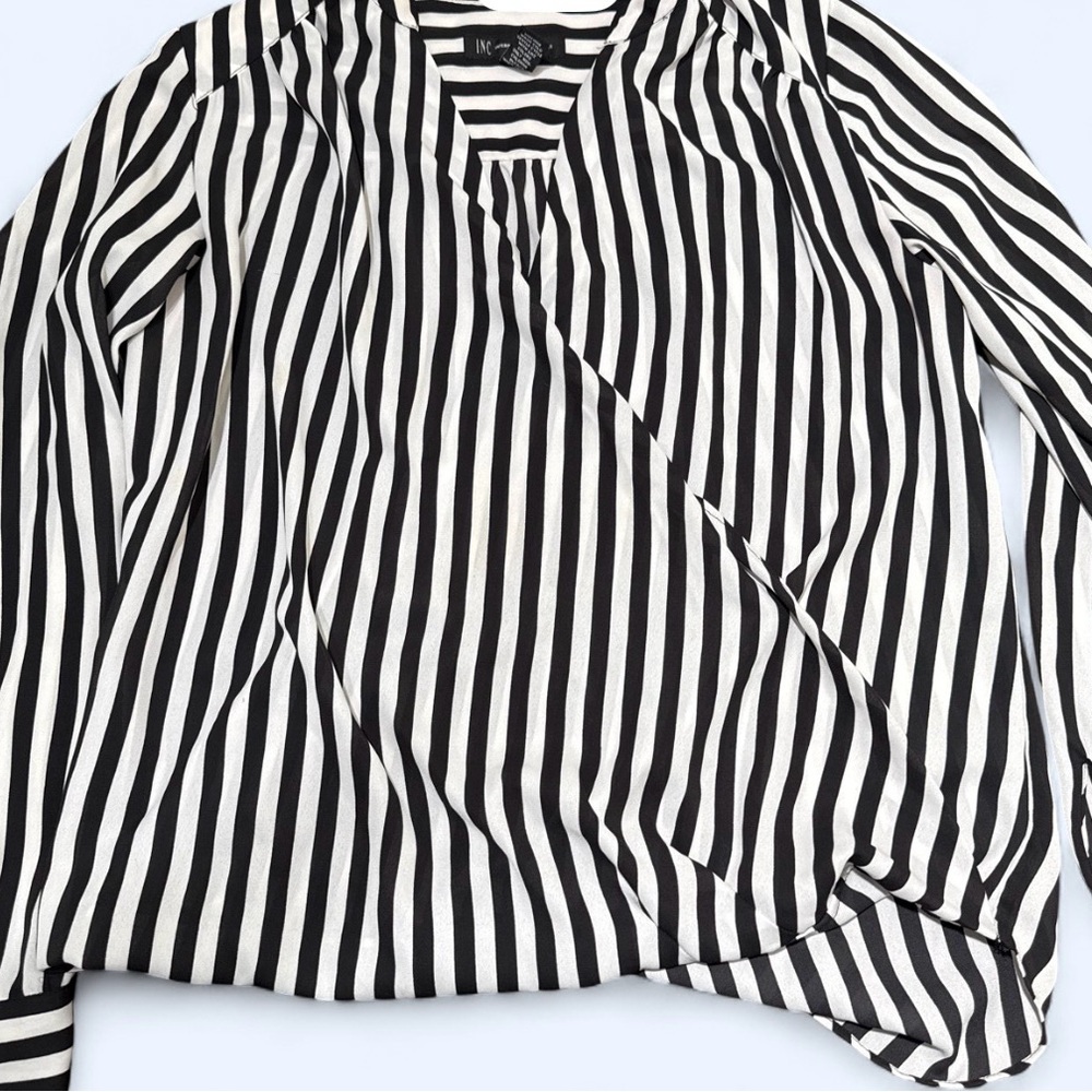 INC International Concepts Black & White Striped Wrap-Front Blouse